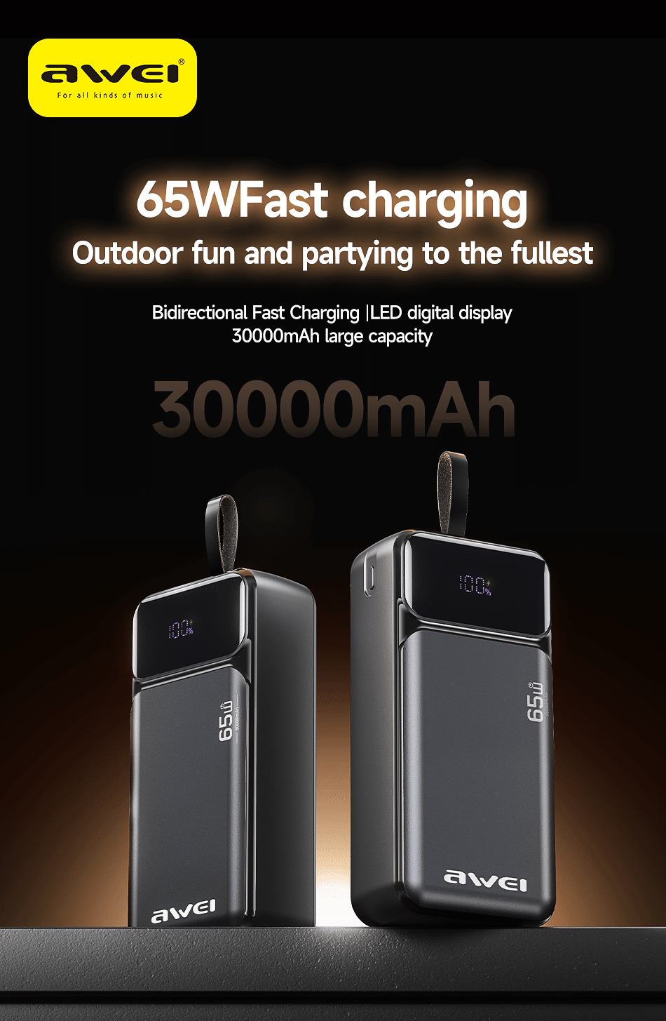 AWEI PA-108 65W 30000mAh Power Bank