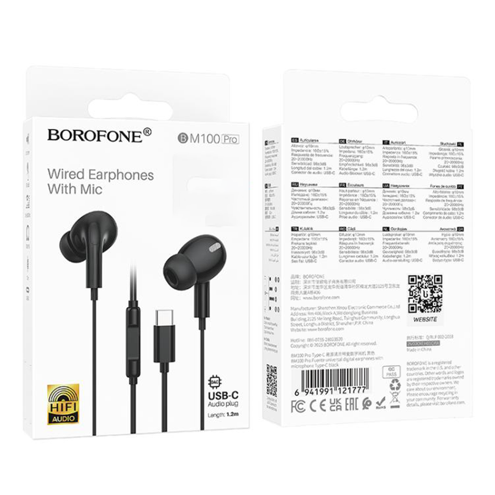 Borofone BM100 Pro Fuente Type-C Interface Universal Digital Wired Earphones with Microphone